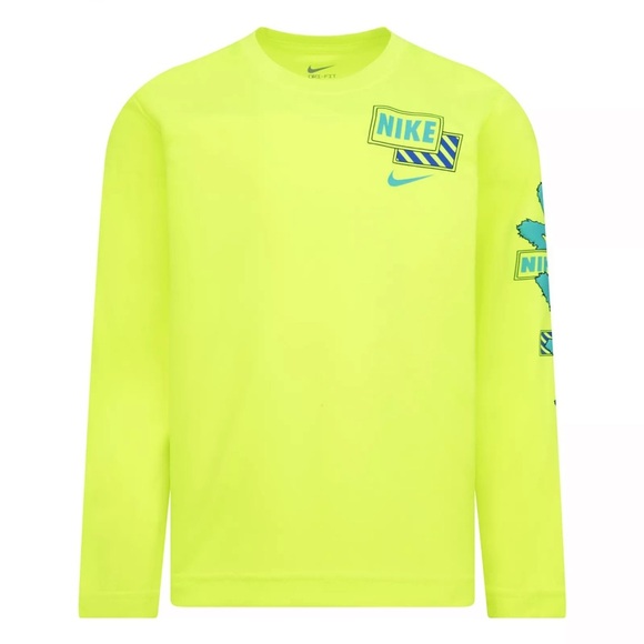 Nike Boys Size 4 Nike Swoosh Scribble Dri-FIT Long Sleeve T-shirt NWT - Picture 1 of 6